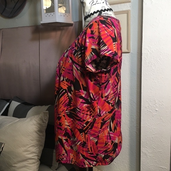 Worthington gathered neckline bright tropical print blouse - Picture 5 of 7